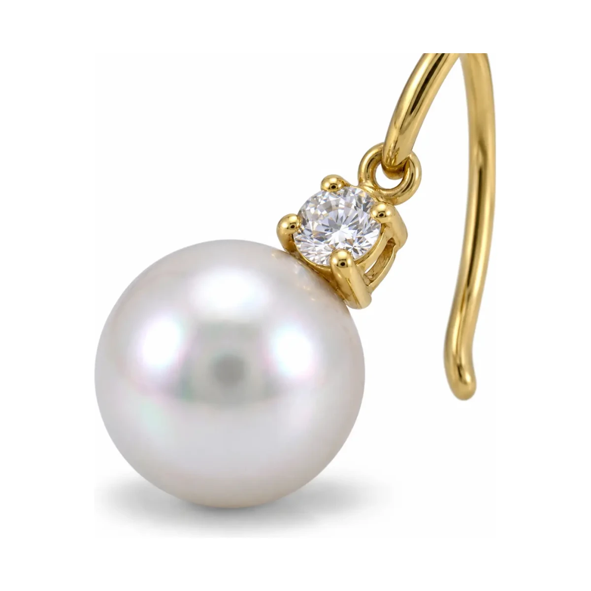 Akoya Pearl & Diamond Hook Wire Drop Earrings  |  18ct Yellow Gold