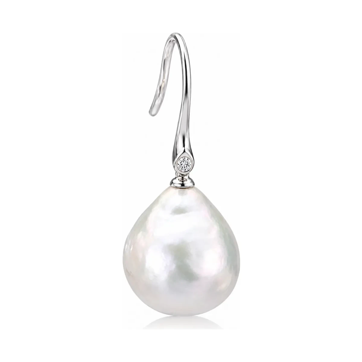 Baroque Freshwater Drop Pearl & Diamond Hook Earrings  |  18ct White Gold