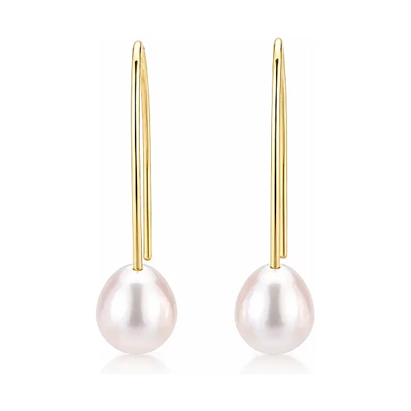 Freshwater Elongated Hook Drop Pearl Earrings  |  9ct Yellow Gold