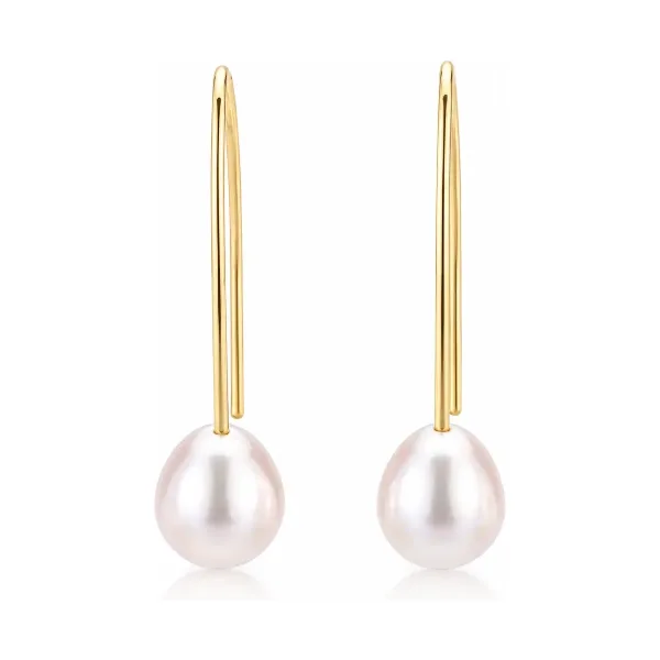 Freshwater Elongated Hook Drop Pearl Earrings  |  9ct Yellow Gold