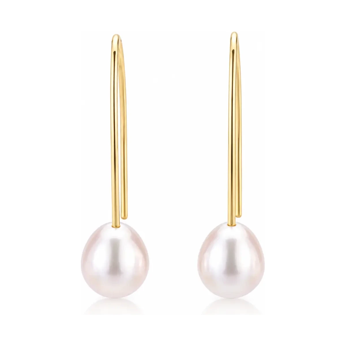 Freshwater Elongated Hook Drop Pearl Earrings  |  9ct Yellow Gold