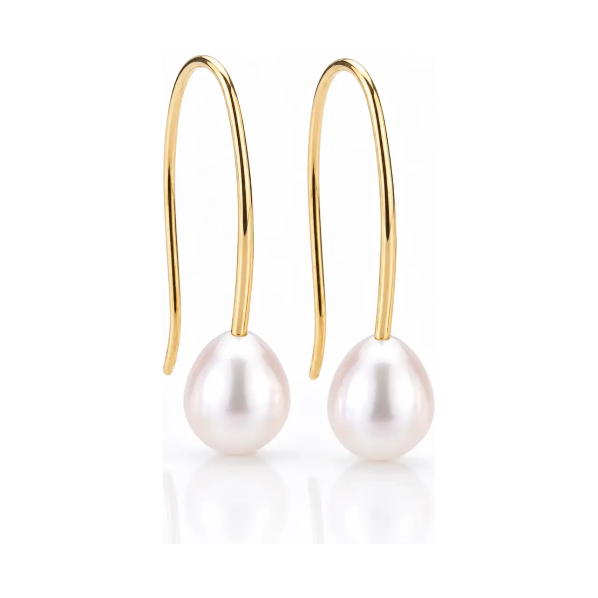 Freshwater Elongated Hook Drop Pearl Earrings  |  9ct Yellow Gold