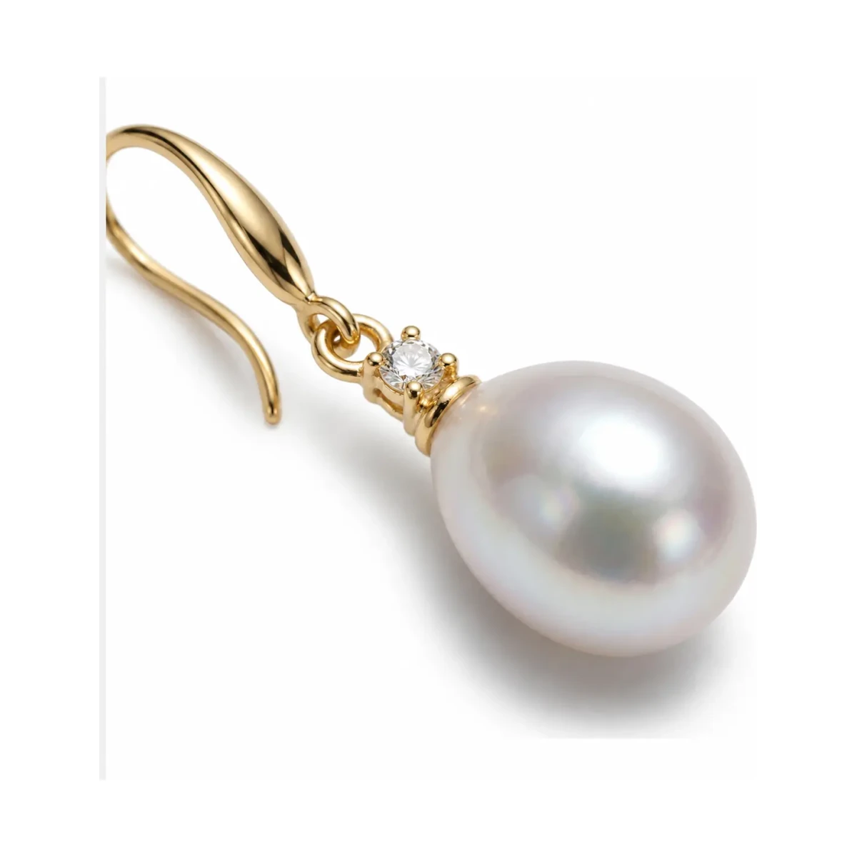 Freshwater Pearl Four Claw Diamond Hook Earrings  |  9ct Yellow Gold 