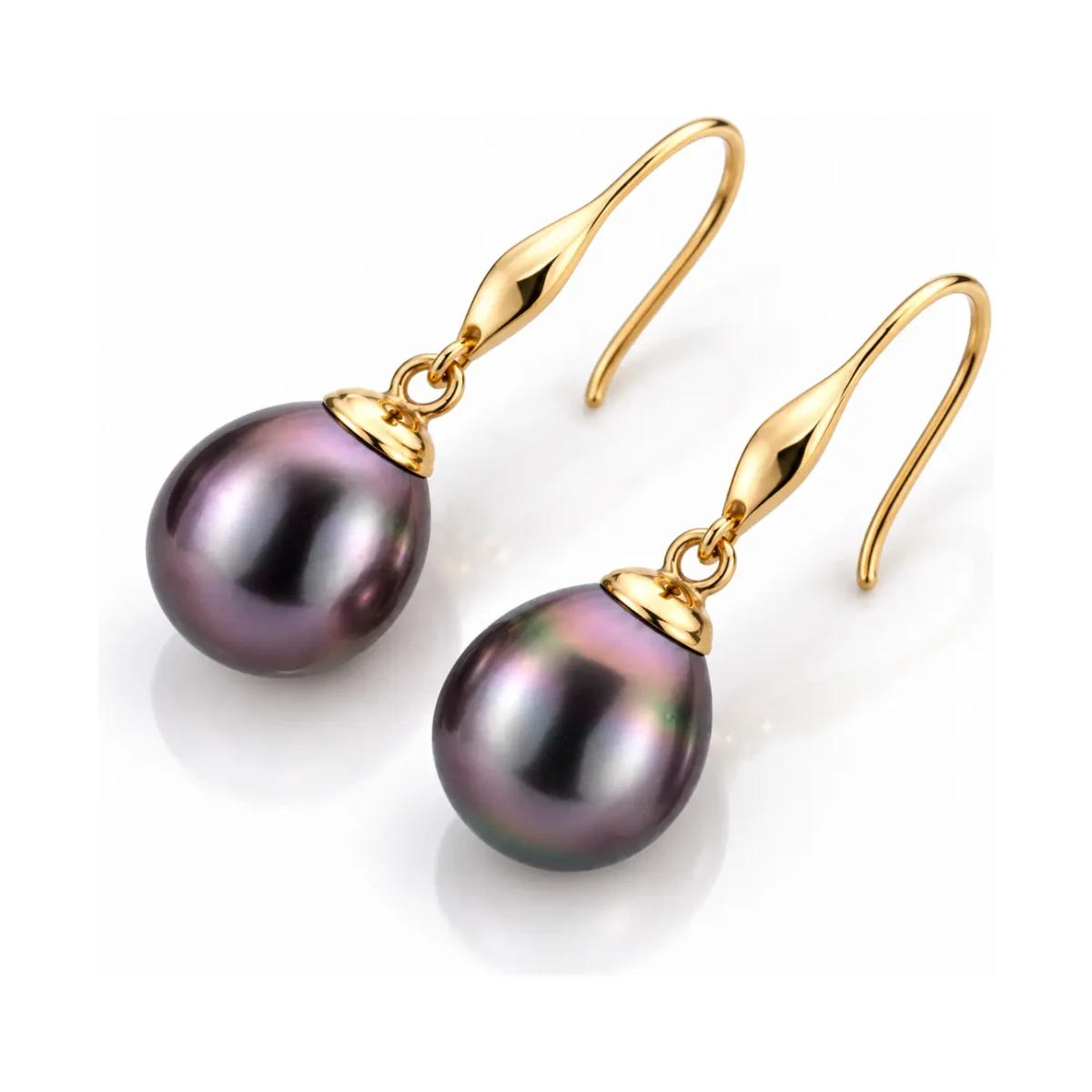 Black Freshwater Pearl Simple Hook Drop Earrings  | 9ct Yellow Gold 
