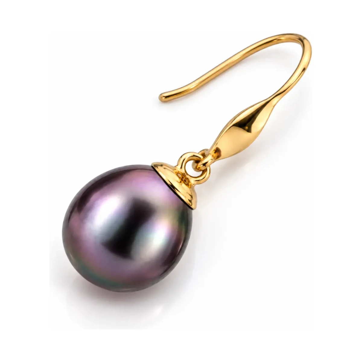 Black Freshwater Pearl Simple Hook Drop Earrings  | 9ct Yellow Gold 