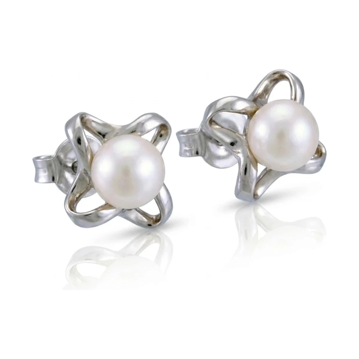 Akoya Pearl "Spangle" Design Stud Earrings  |  14ct White Gold