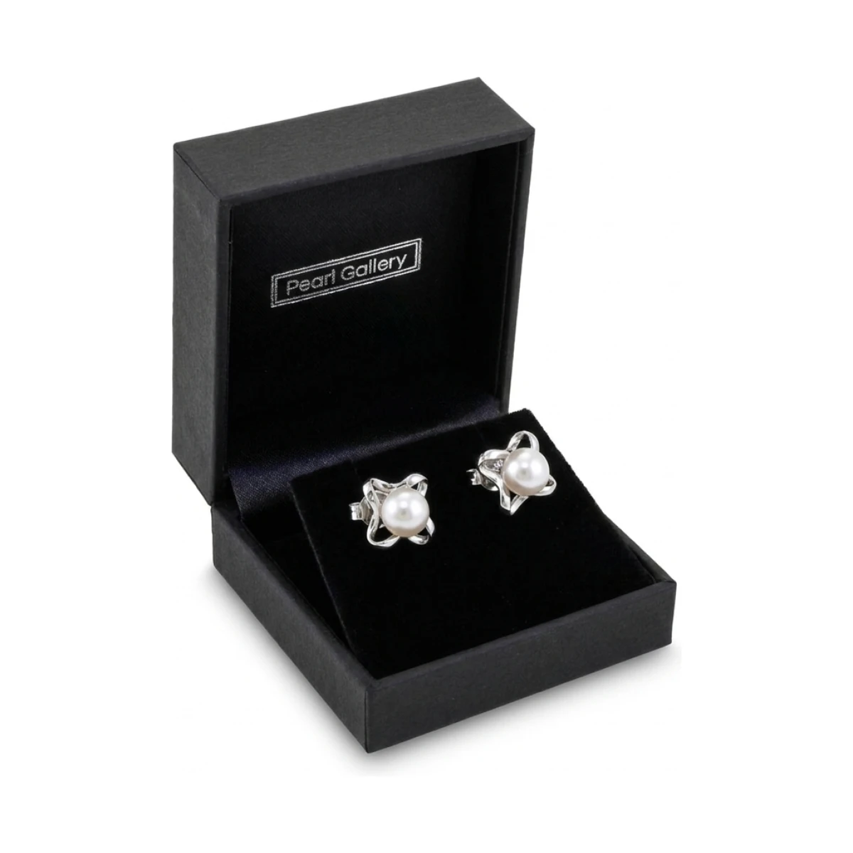 Akoya Pearl "Spangle" Design Stud Earrings  |  14ct White Gold