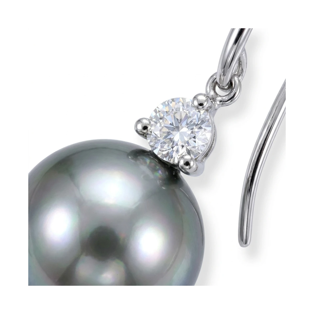 Tahitian Pearl & Diamond 3 Claw Hook Wire Earrings  |  18ct White Gold