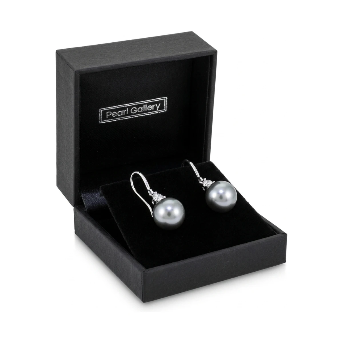 Tahitian Pearl & Diamond 3 Claw Hook Wire Earrings  |  18ct White Gold
