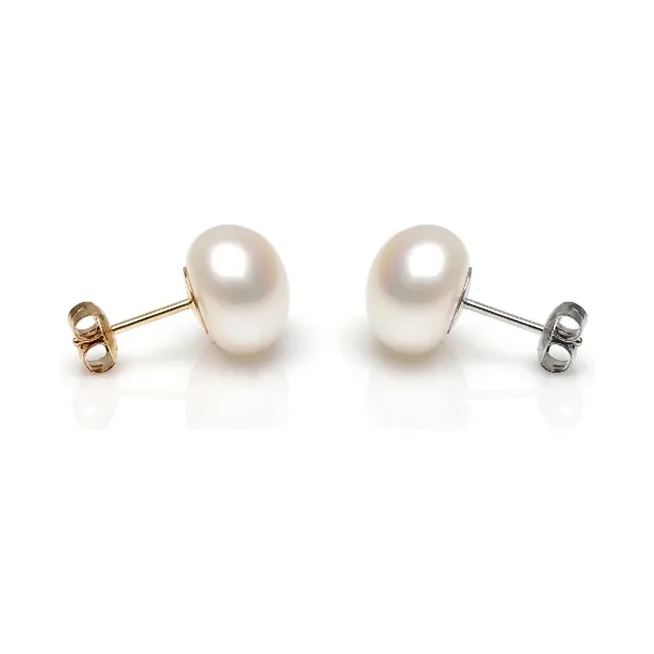 White Freshwater Bouton Stud Earrings  |  11mm 