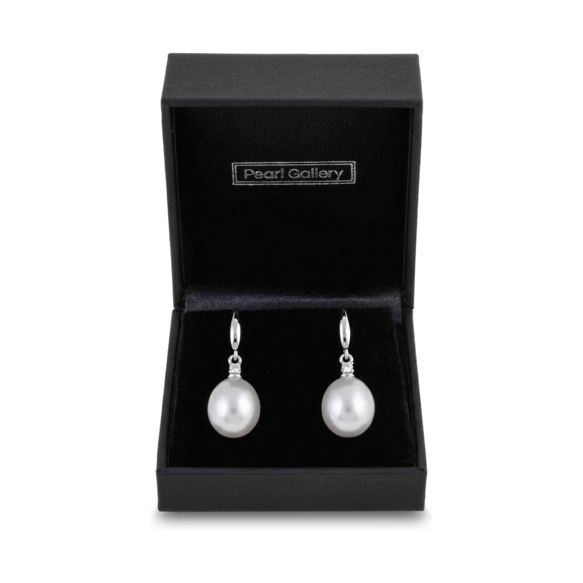 Freshwater Pearl Four Claw Diamond Hook Earrings  |  18ct White Gold 