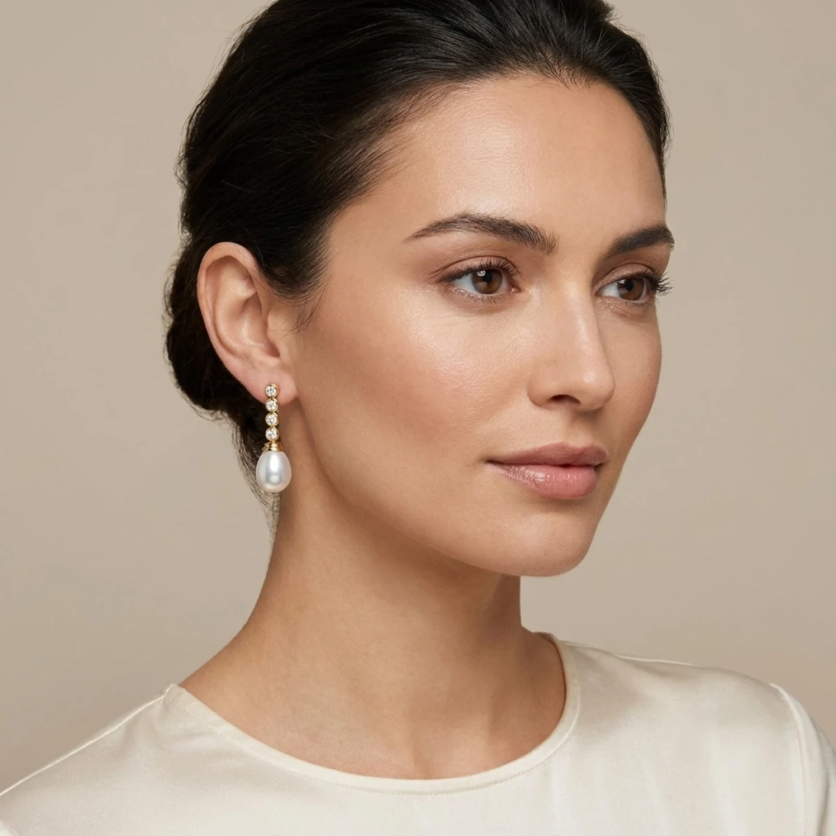 Freshwater Pearl & Diamond Drop Earrings  |  14ct Yellow Gold