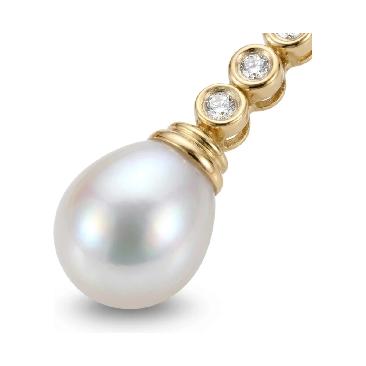Freshwater Pearl & Diamond Drop Earrings  |  14ct Yellow Gold