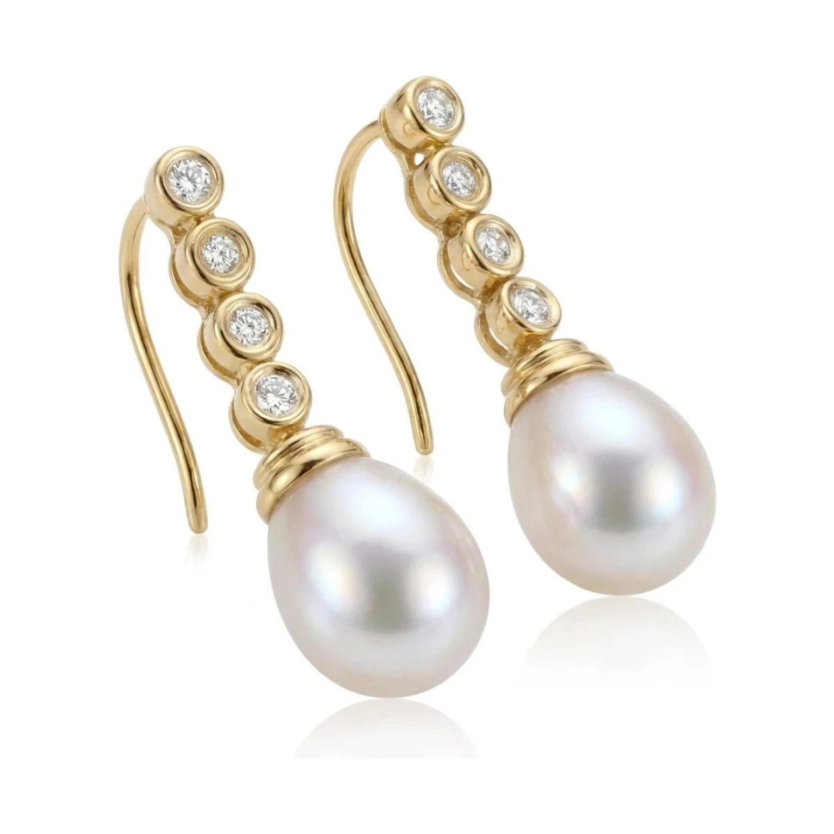 Freshwater Pearl & Diamond Drop Earrings  |  14ct Yellow Gold