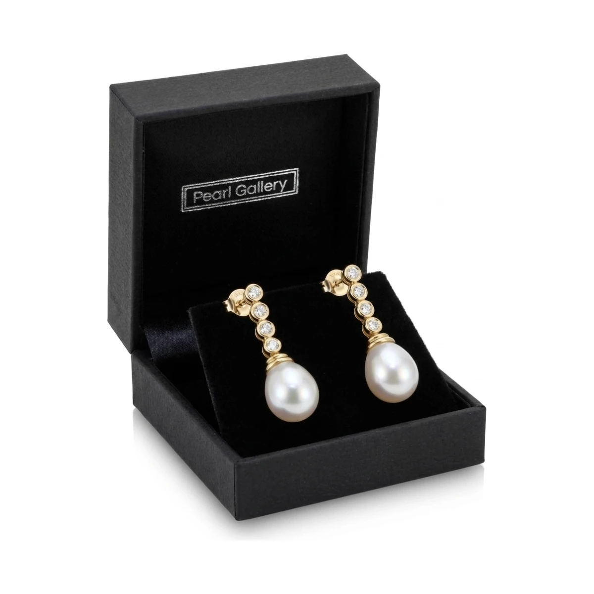 Freshwater Pearl & Diamond Drop Earrings  |  14ct Yellow Gold