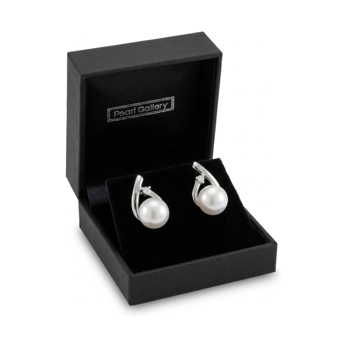 Freshwater Pearl & Claw Set Diamond Crossover Stud Earrings  |  9ct White Gold