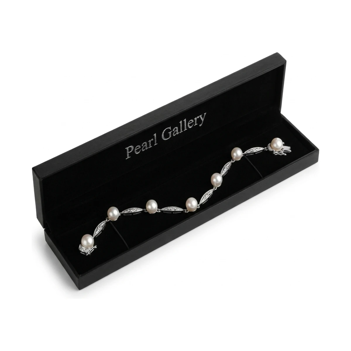 Vintage Style Freshwater Button Pearl & Diamond Bracelet  |  9ct White Gold