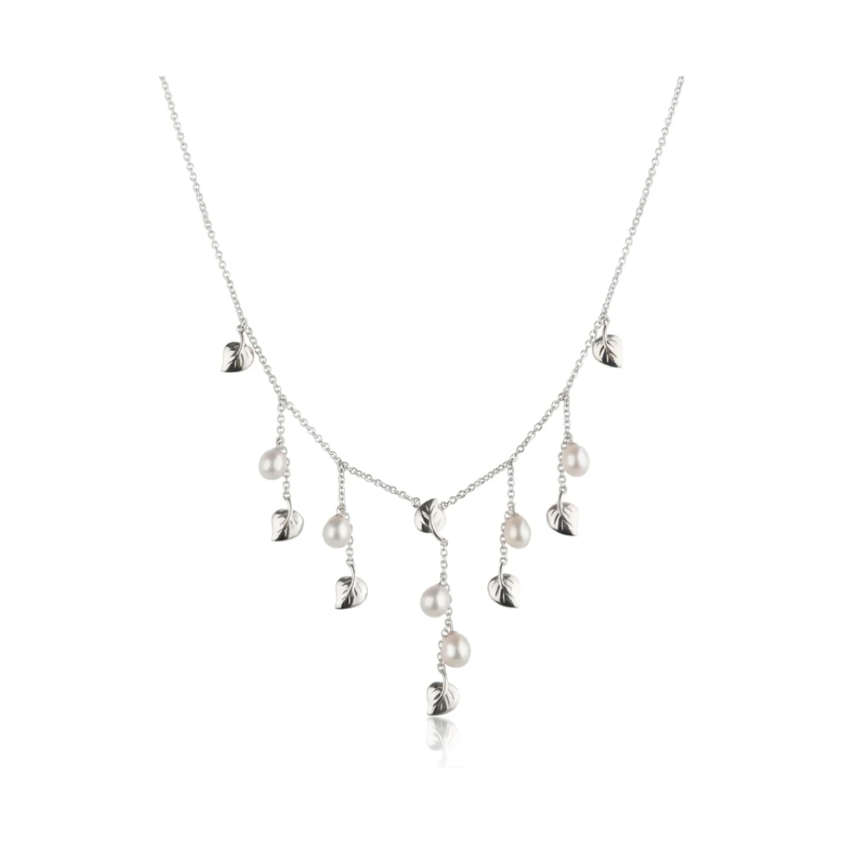 Rain Drop & Leaf Motif Freshwater Cultured Pearl Necklace  |  14ct White Gold