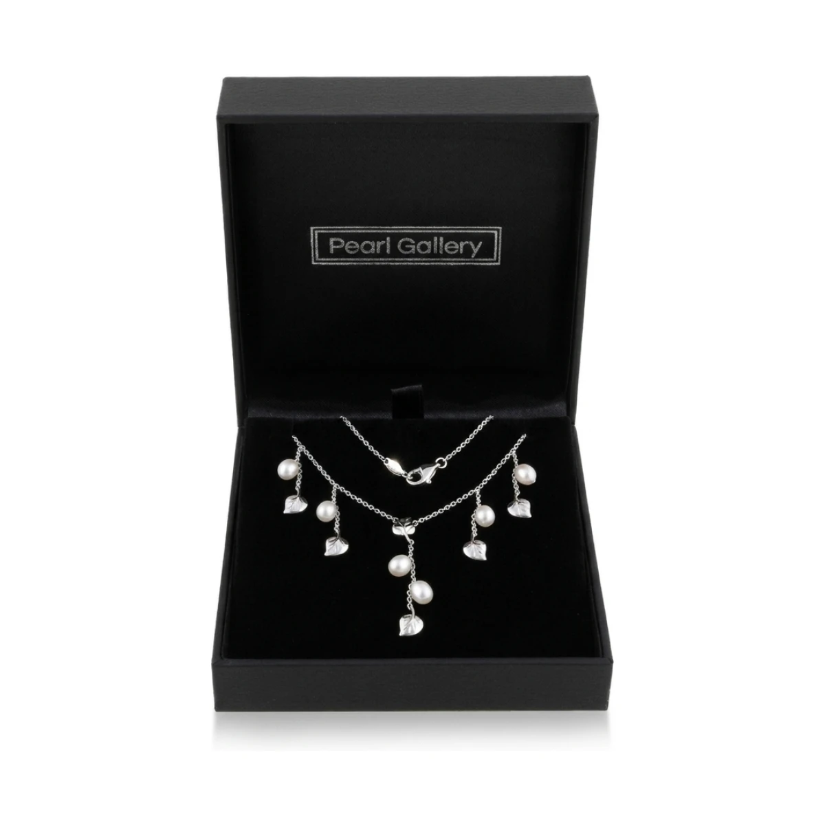 Rain Drop & Leaf Motif Freshwater Cultured Pearl Necklace  |  14ct White Gold