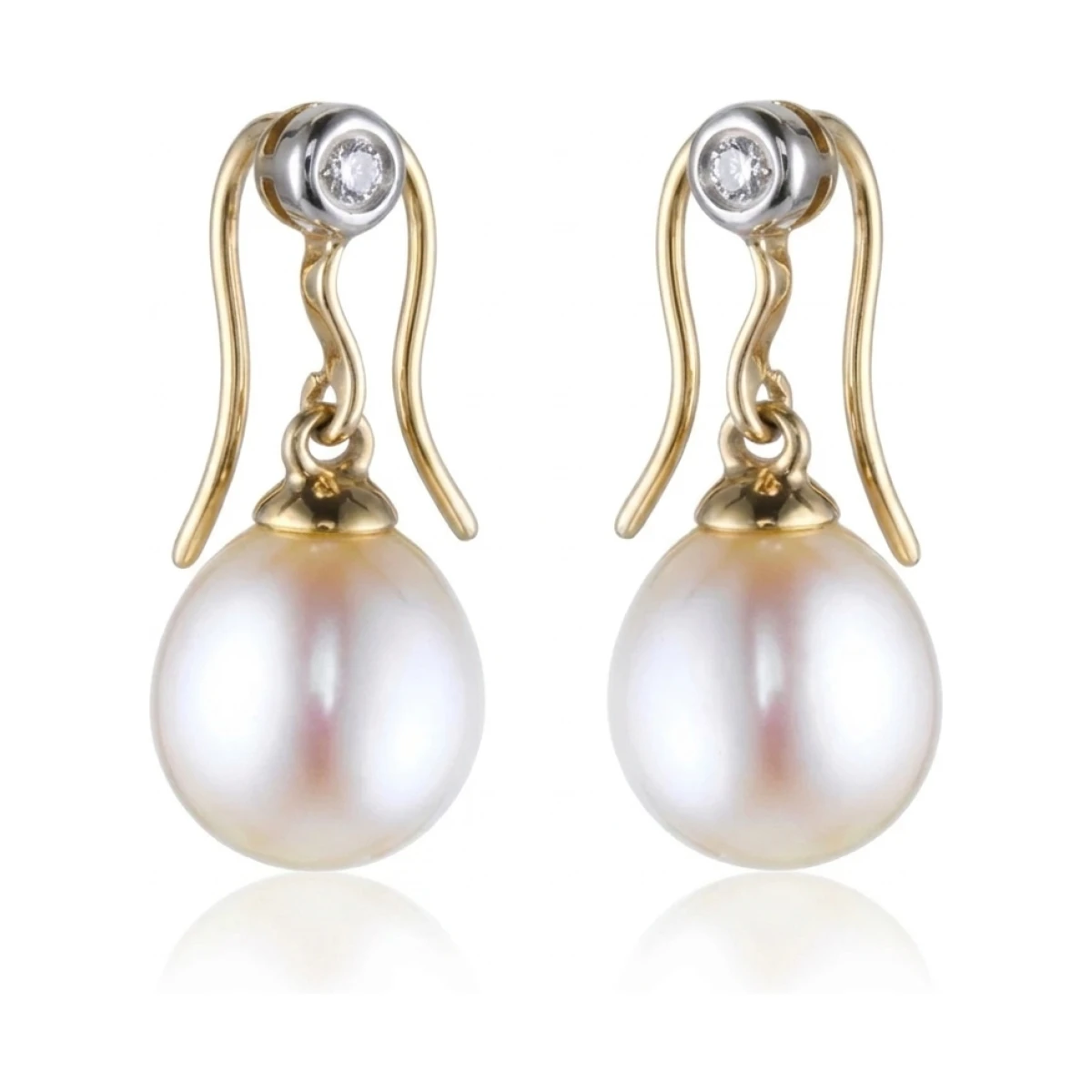Freshwater Drop Pearl & Diamond Earrings  |  9ct Gold