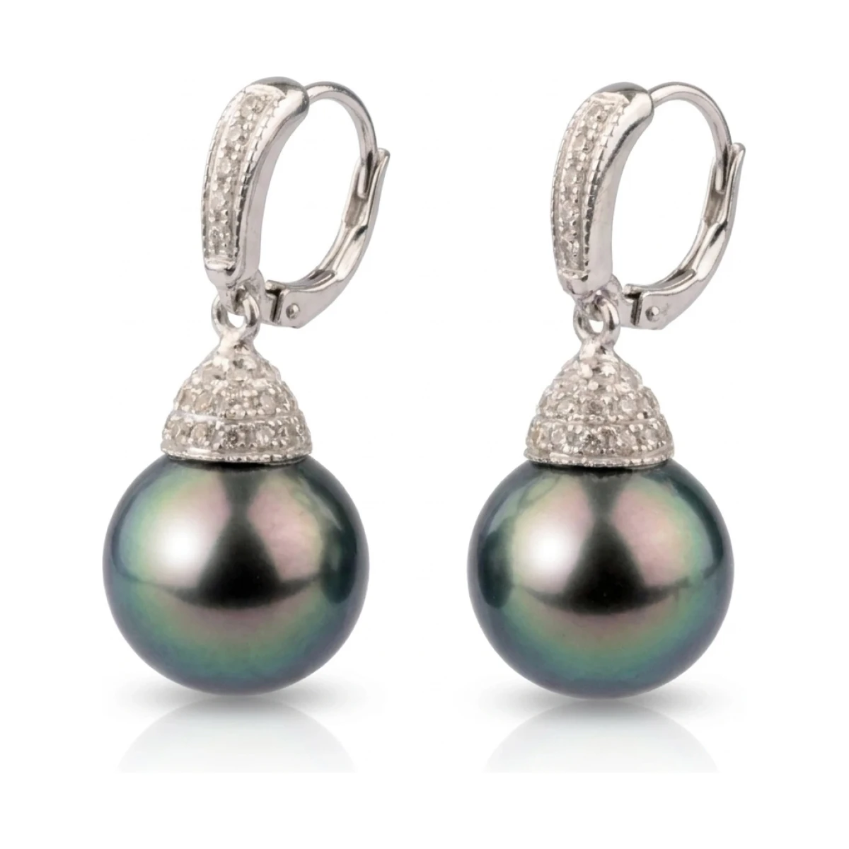 Tahitian Cultured Drop Pearl & Diamond Earrings  |  18ct White Gold