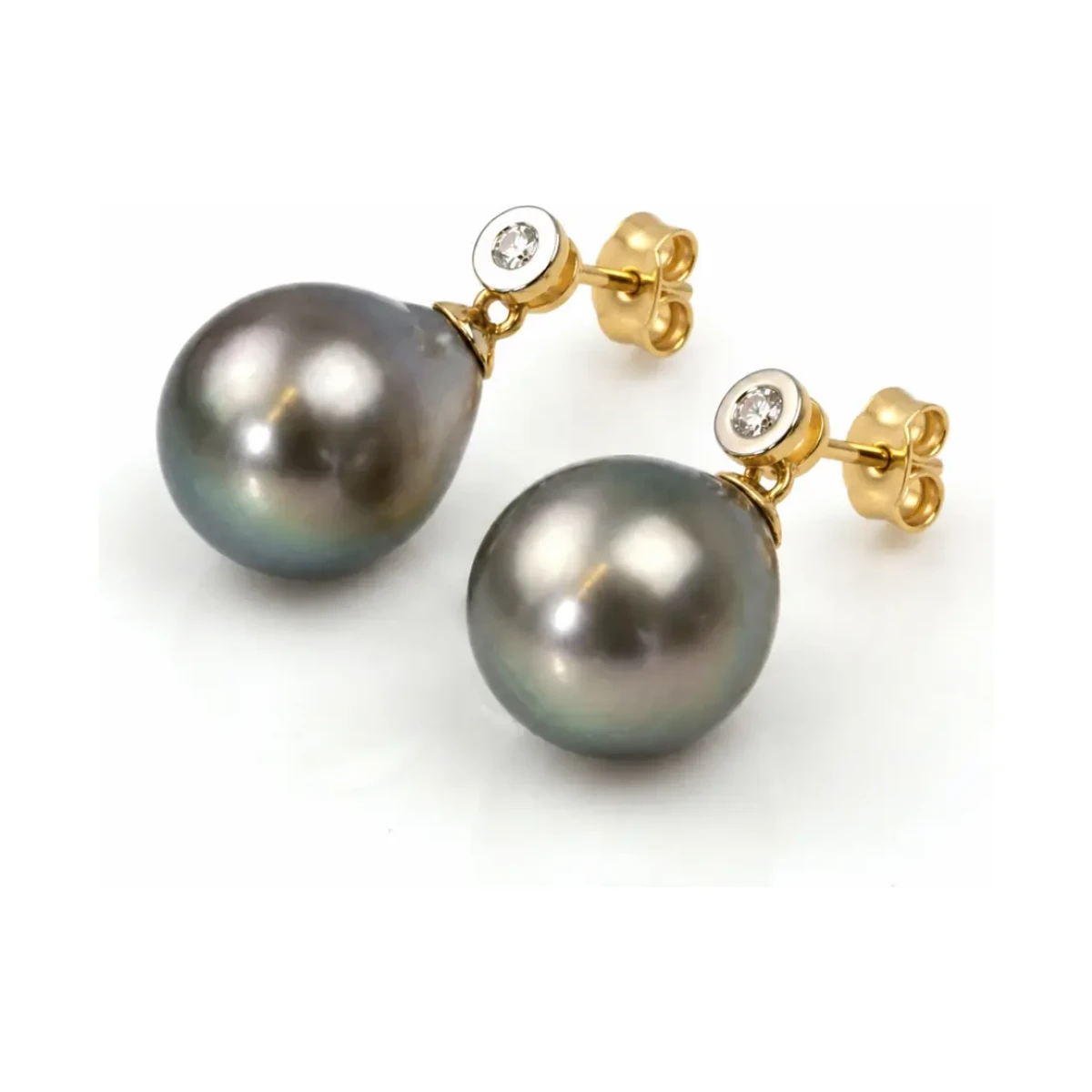 Tahitian Pearl & Diamond Drop Earrings  |  18ct Gold 