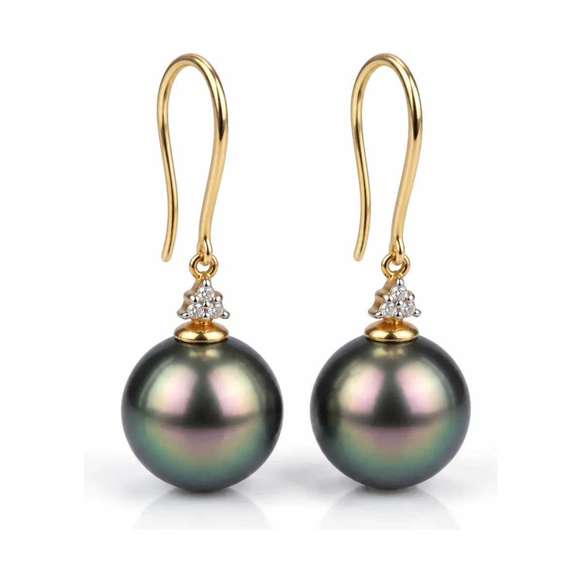 Tahitian Cultured Pearl & Diamond Drop Earrings  |  18ct Yellow Gold