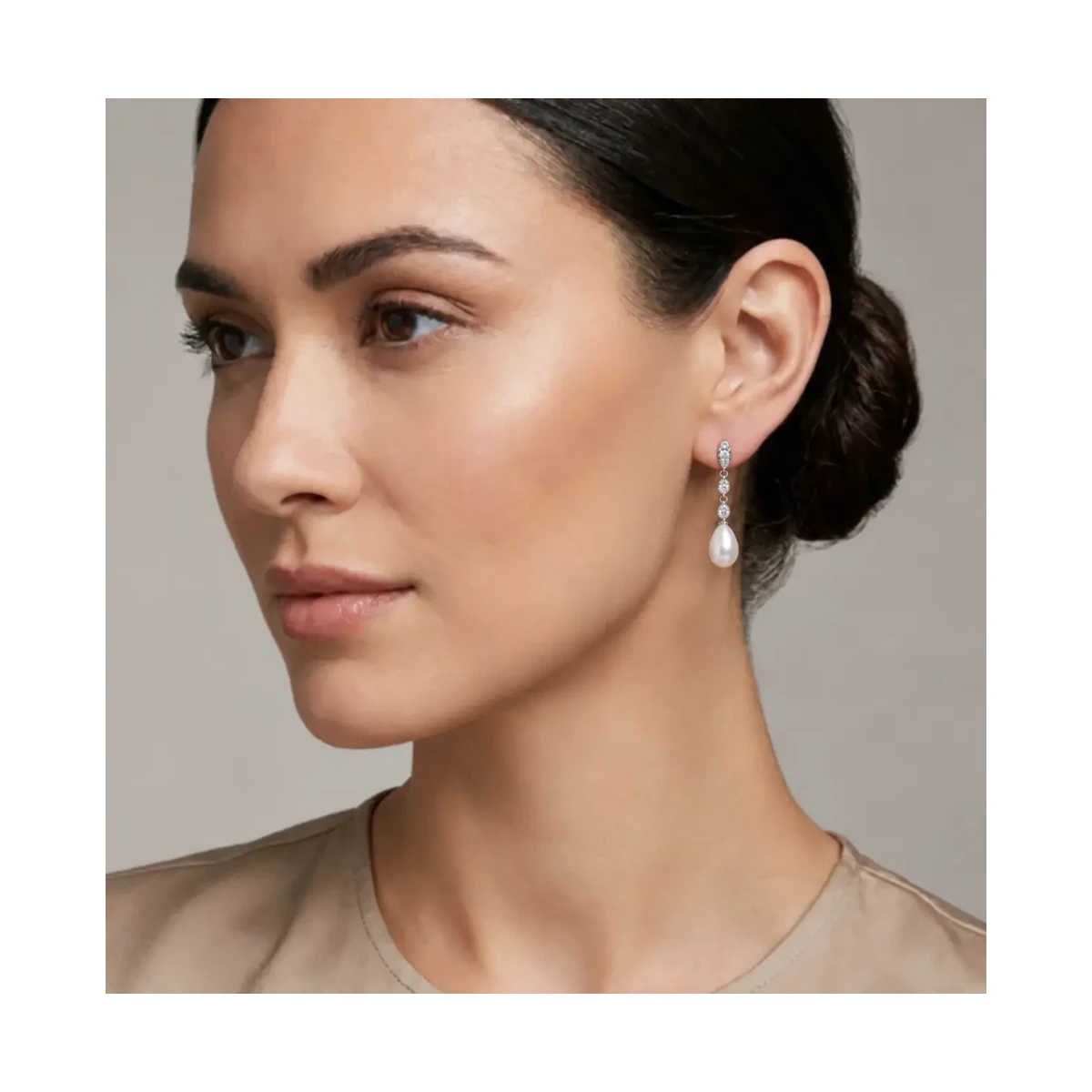 Freshwater Pearl & Diamond Navette Drop Earrings  |  9ct White Gold