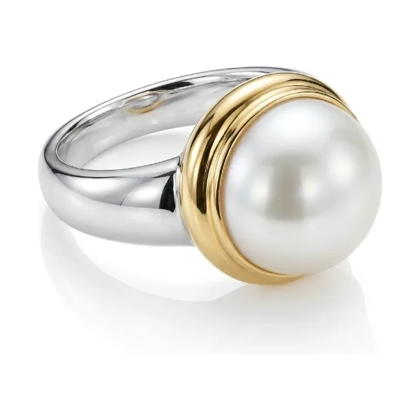 Silver and Gold 2 Tone Freshwater Cultured Pearl Heavy Ring | 9ct Yellow Gold