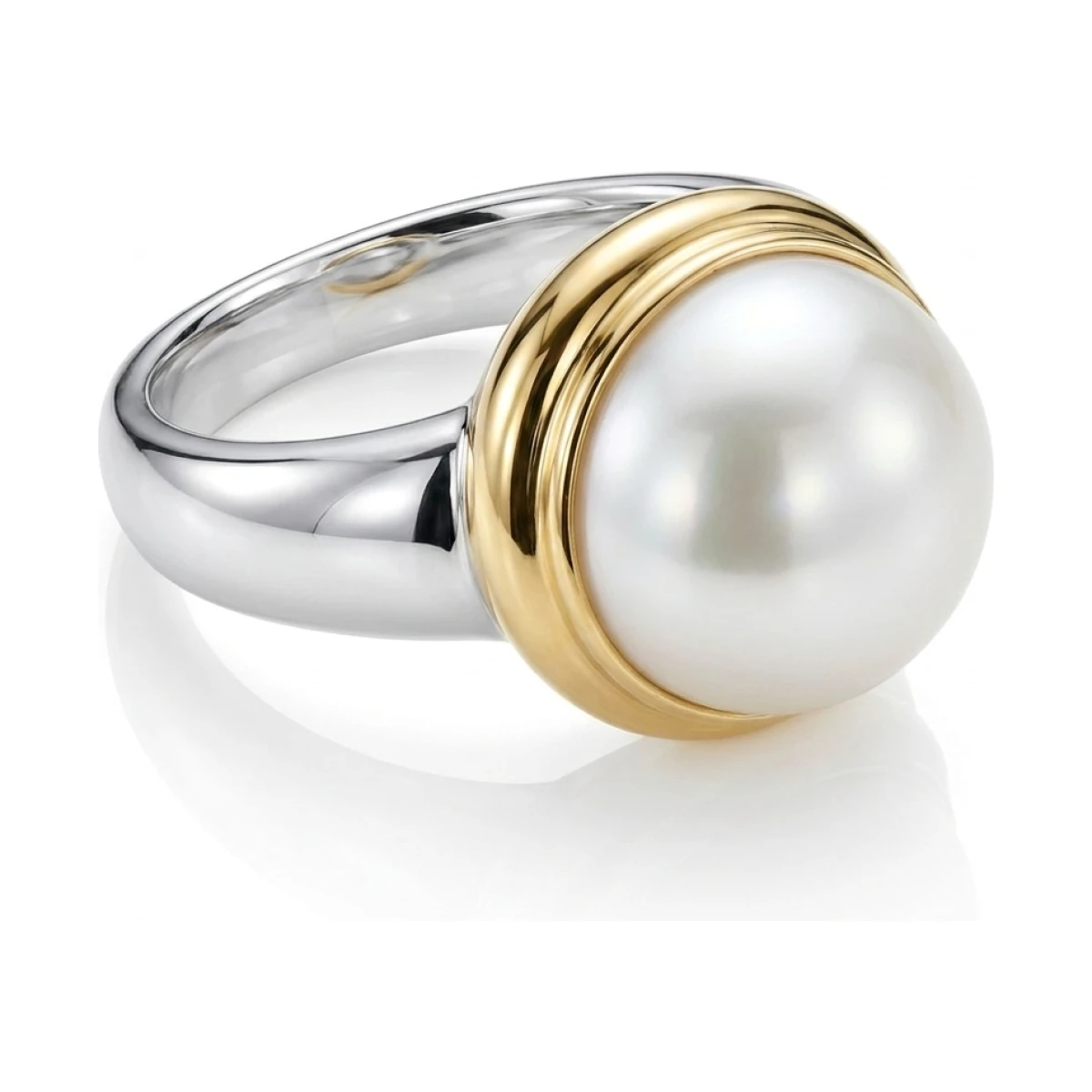 Silver and Gold 2 Tone Freshwater Cultured Pearl Heavy Ring | 9ct Yellow Gold