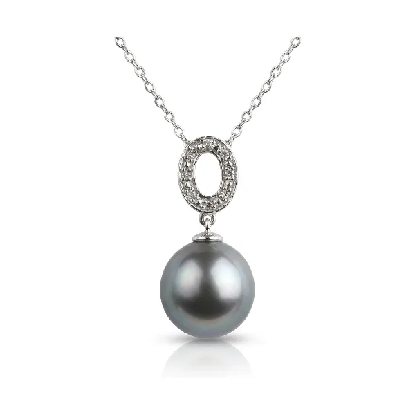 Tahitian Pearl & Diamond Oval Pendant and Chain  |  Silver 