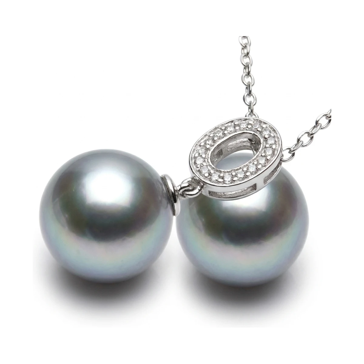 Tahitian Pearl & Diamond Oval Pendant and Chain  |  Silver 