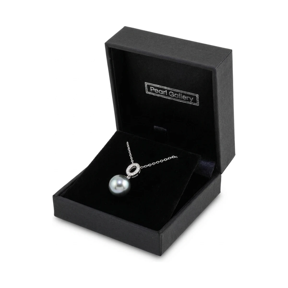 Tahitian Pearl & Diamond Oval Pendant and Chain  |  Silver 