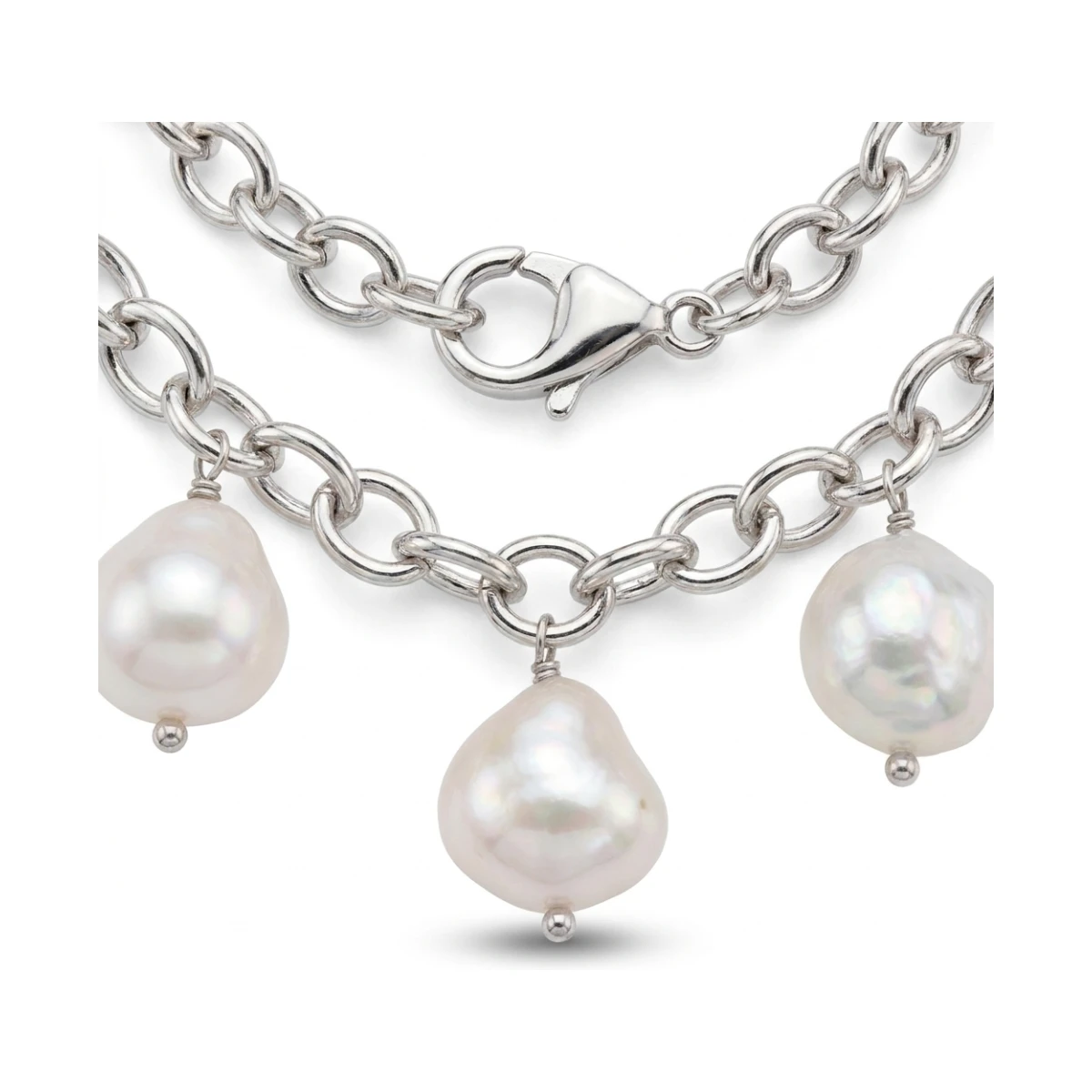 Heavy Chain Baroque Freshwater Pearl Necklace  |  Silver