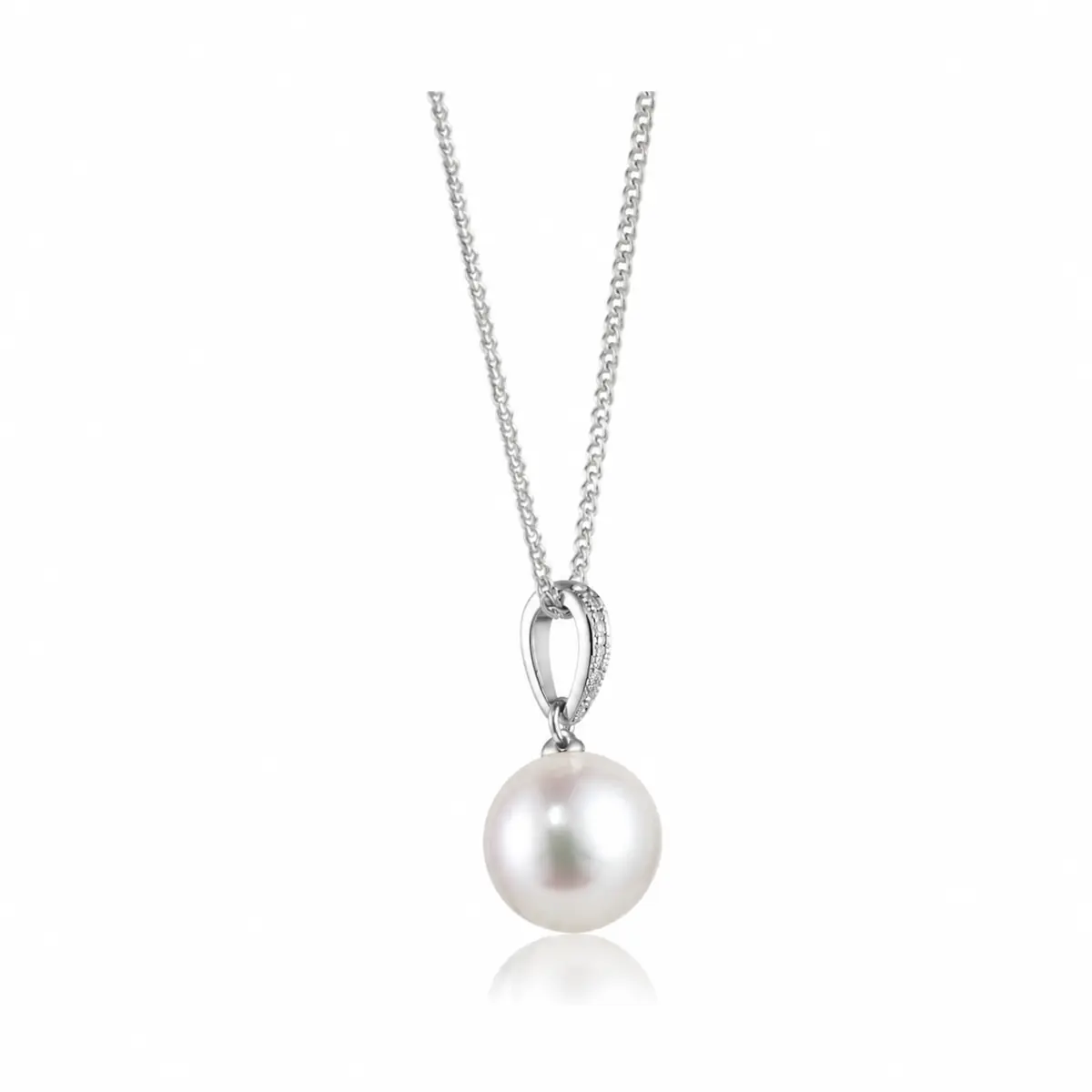 Dainty Vintage Freshwater Pearl & Diamond Pendant  |  18ct White Gold