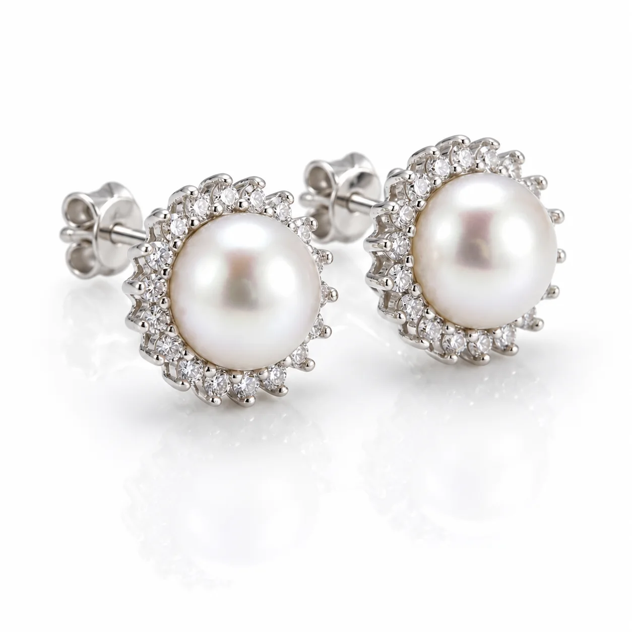  Freshwater Pearl & Cubic Zirconia Small Cluster Earrings  |  Silver