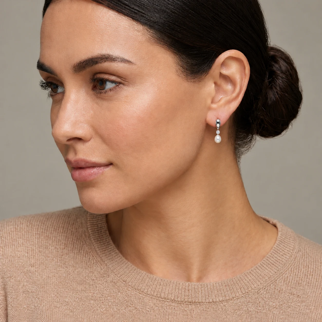 Freshwater Pearl Plain Inverted Pear-Shape Drop Earrings  |  9ct White Gold