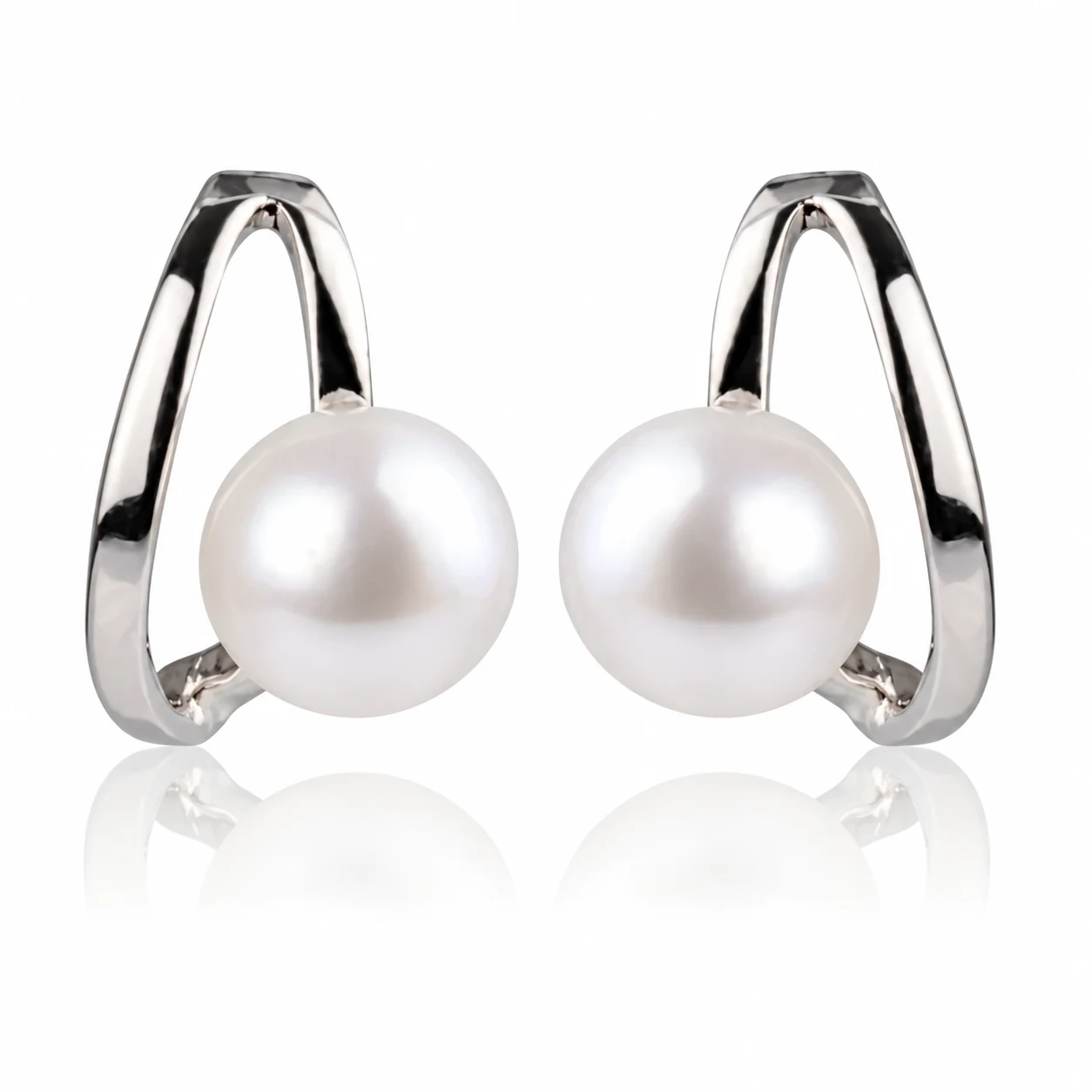  Freshwater Cultured Pearl Looped Design Earrings  |  Silver