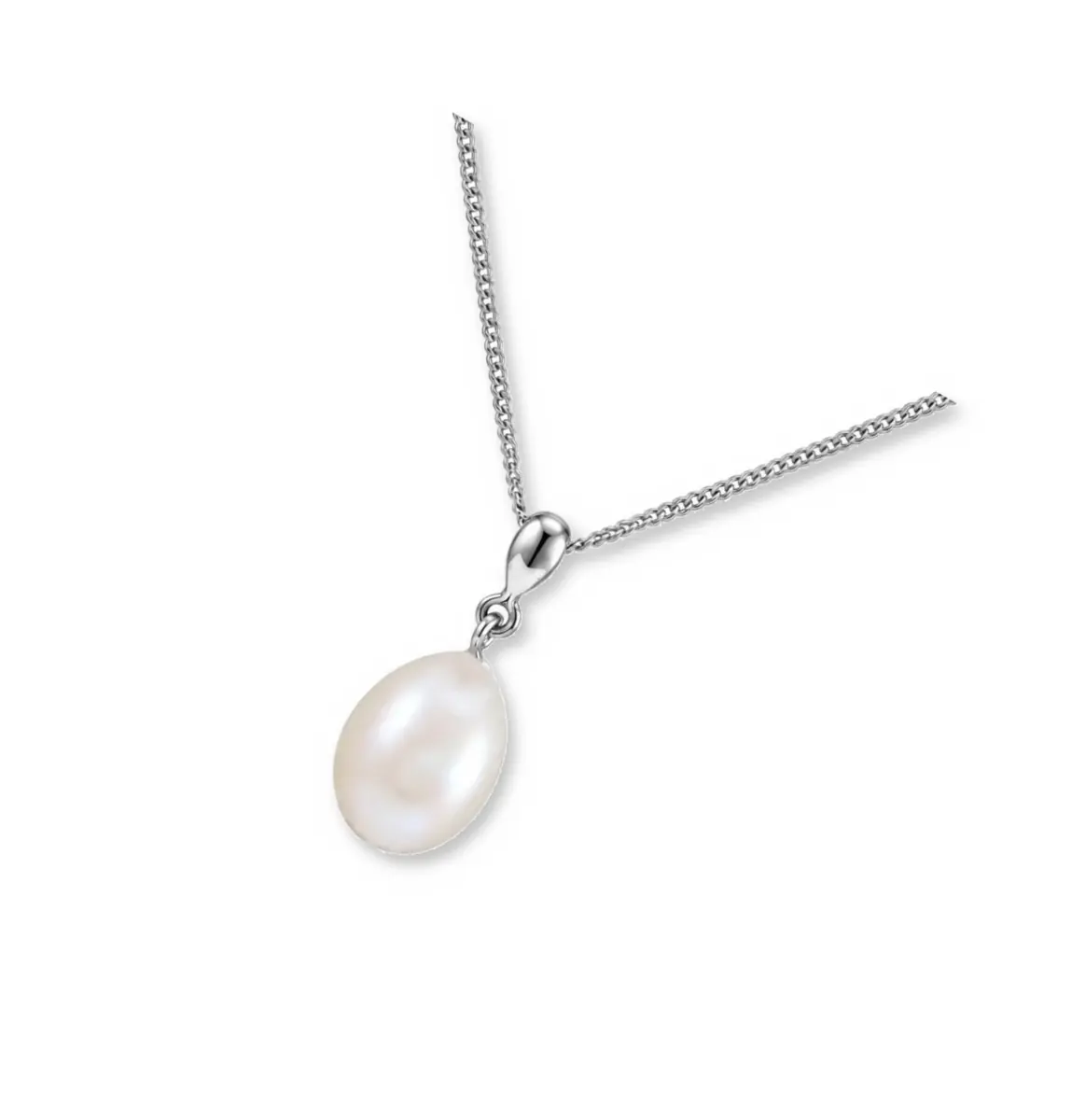 Freshwater Pearl Simple inverted Pear-Shape Design Pendant  |  9ct White Gold
