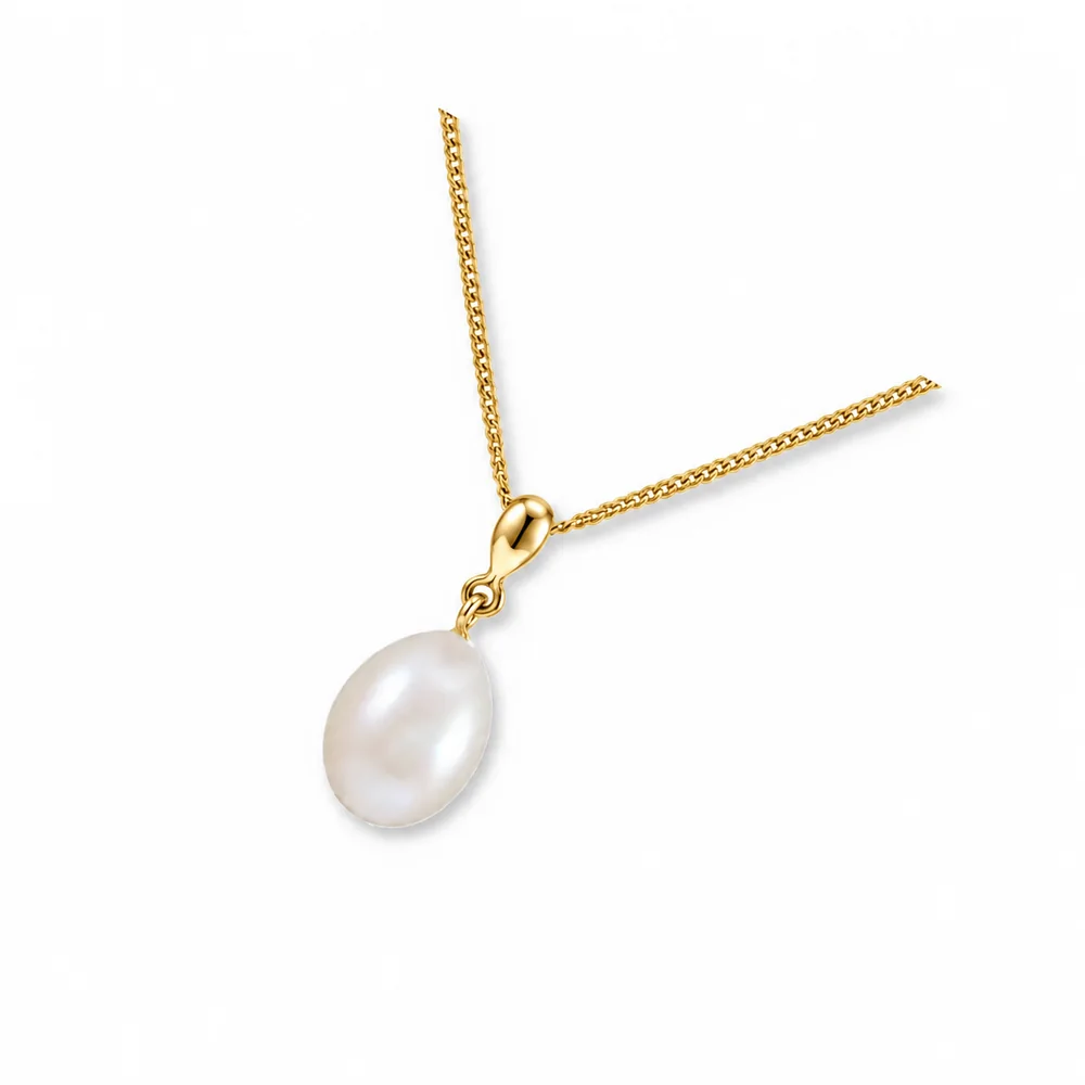 Freshwater Pearl Simple inverted Pear-Shape Design Pendant  |  9ct Yellow Gold