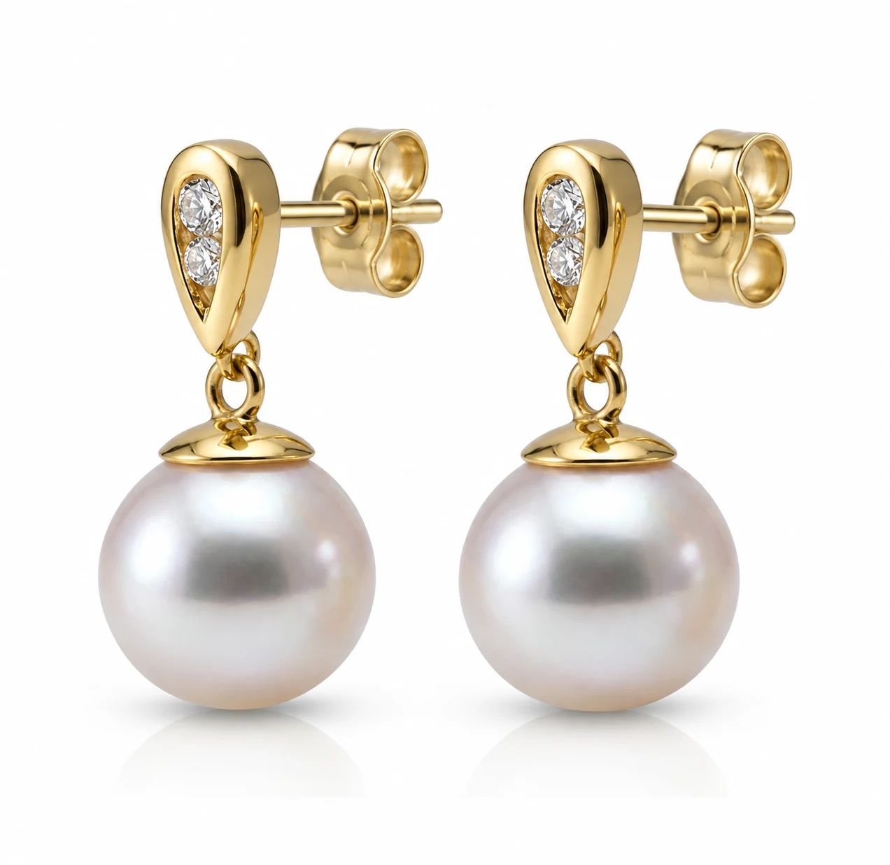 Akoya Pearl & Diamond Channel Set Earrings | 18ct Yellow Gold 