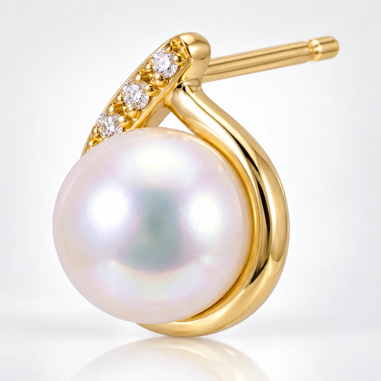 Freshwater Pearl & Diamond Crossover Dainty Stud Earrings  |  9ct Gold