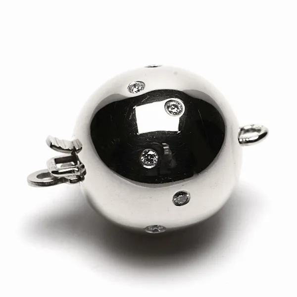 18ct White Gold Polished & Diamond Set Ball Clasp | 12 mm