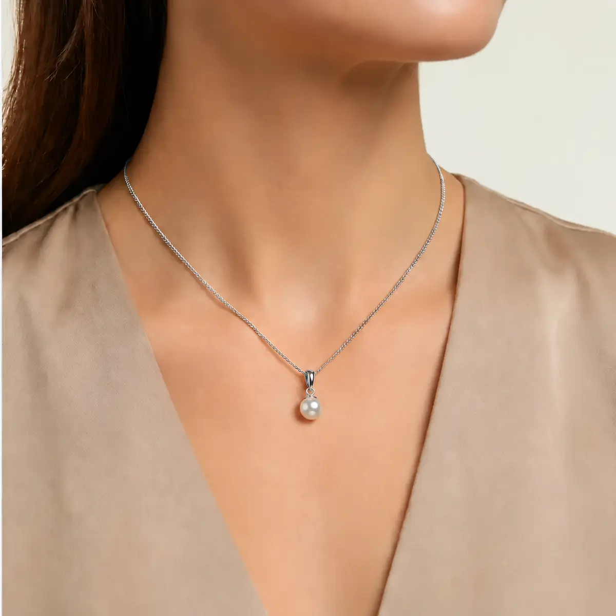 Simple Akoya Cultured Pearl Pendant 7.5-8.0 mm  |  9ct White Gold