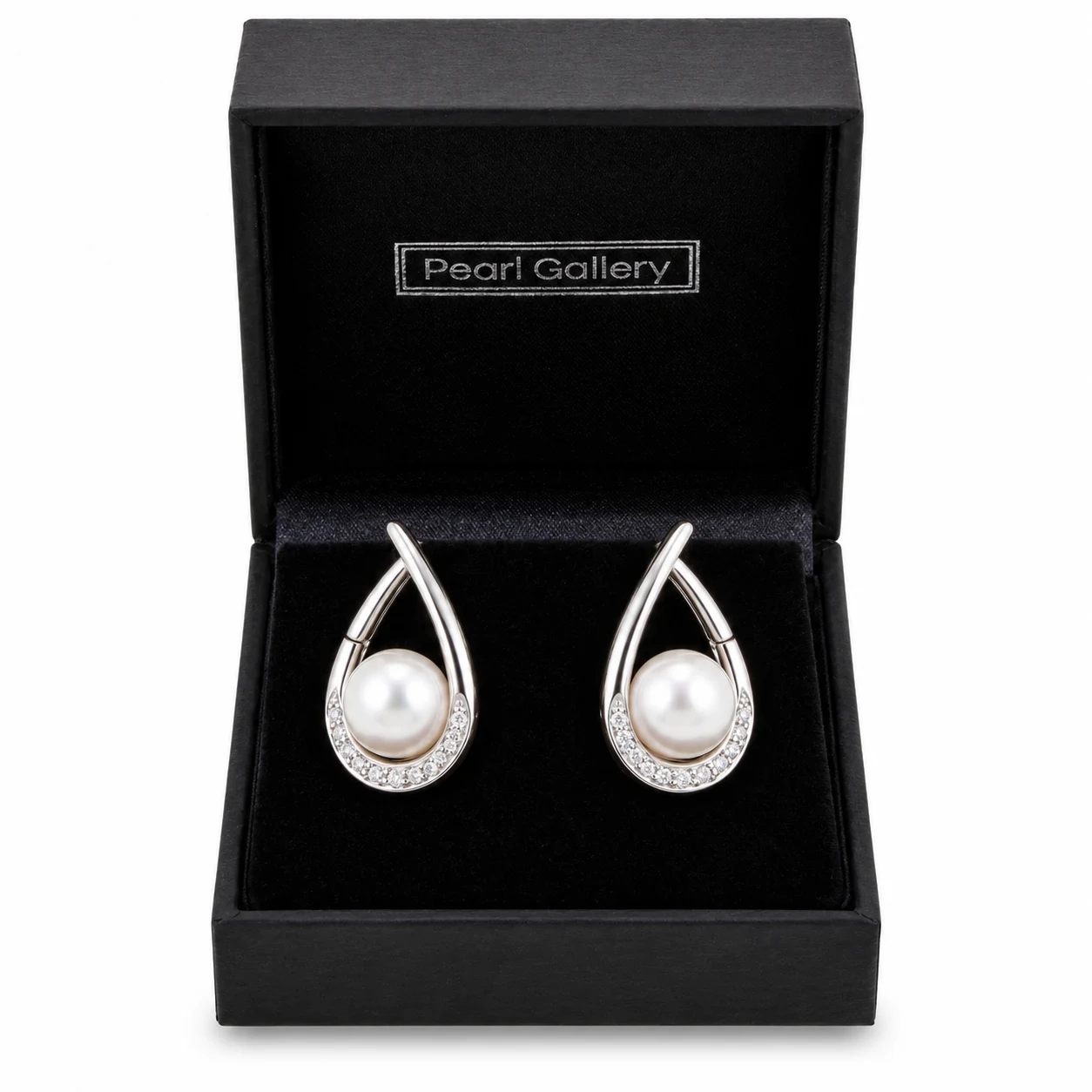 Freshwater Pearl & Diamond 'Sling' Design Earrings  |  14ct White Gold