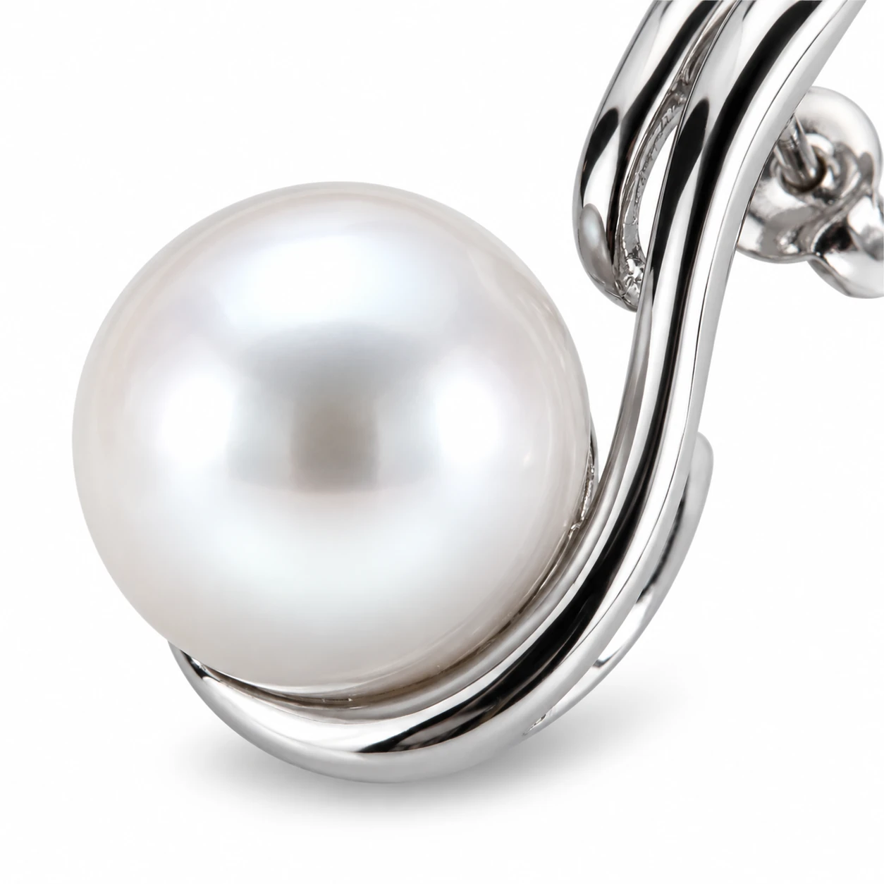 Freshwater Pearl Contemporary Scroll Design Earrings  |  9ct White Gold