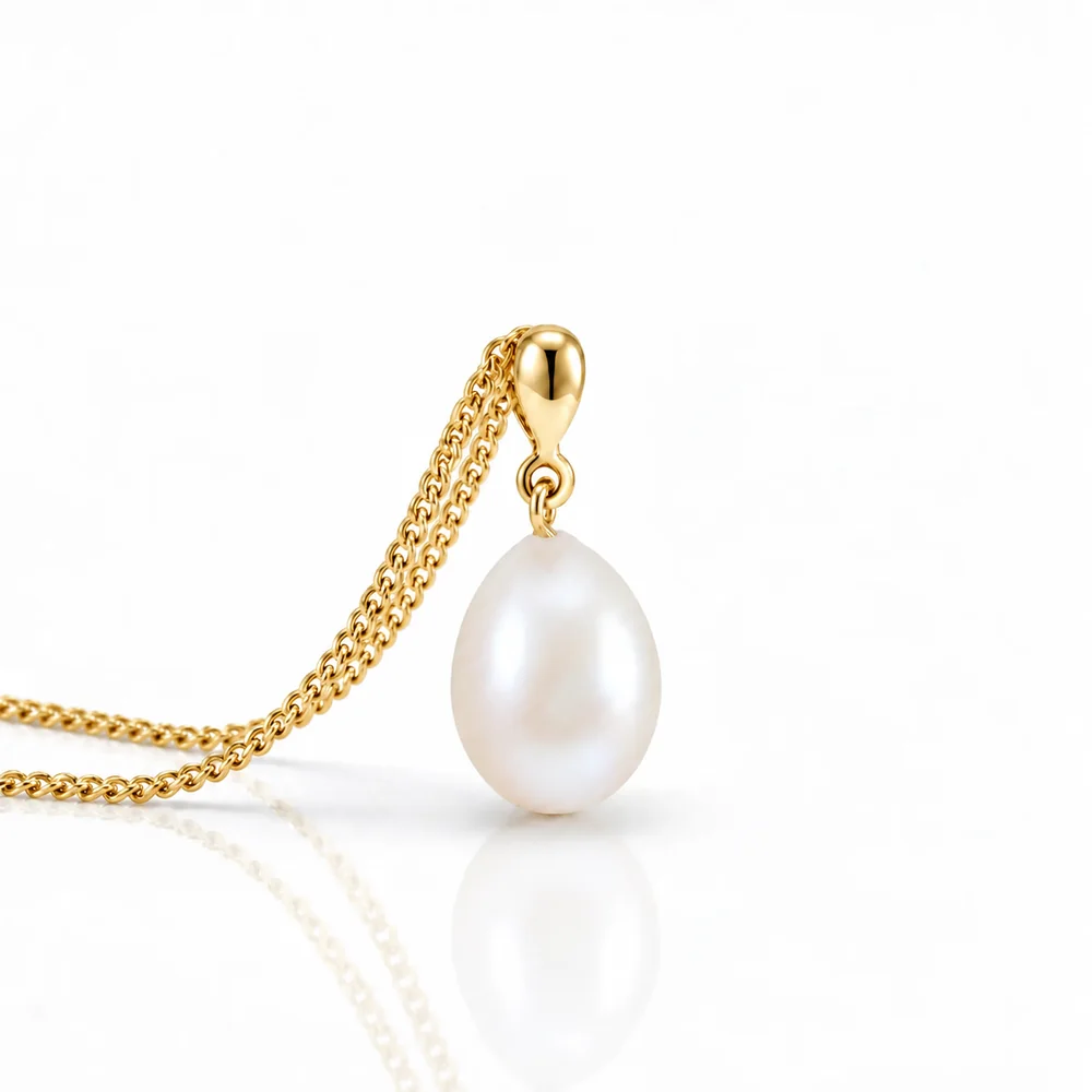 Freshwater Pearl Simple inverted Pear-Shape Design Pendant  |  9ct Yellow Gold