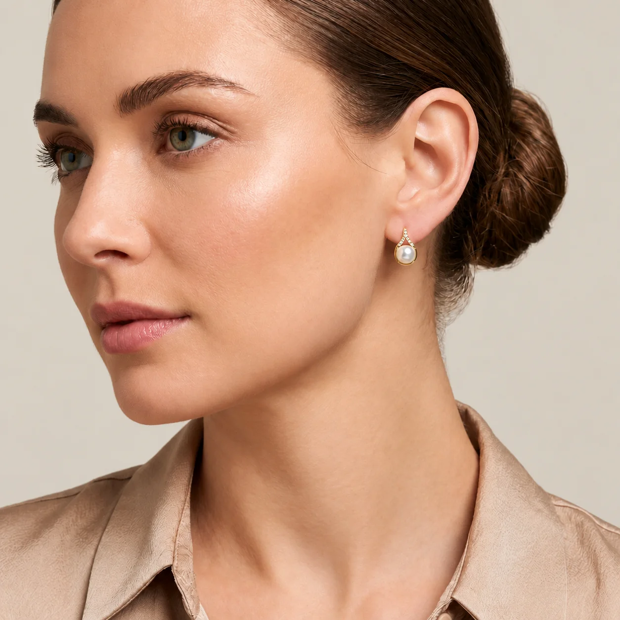 Freshwater Pearl & Diamond Pear-Shape Stud Earrings  |  9ct Gold