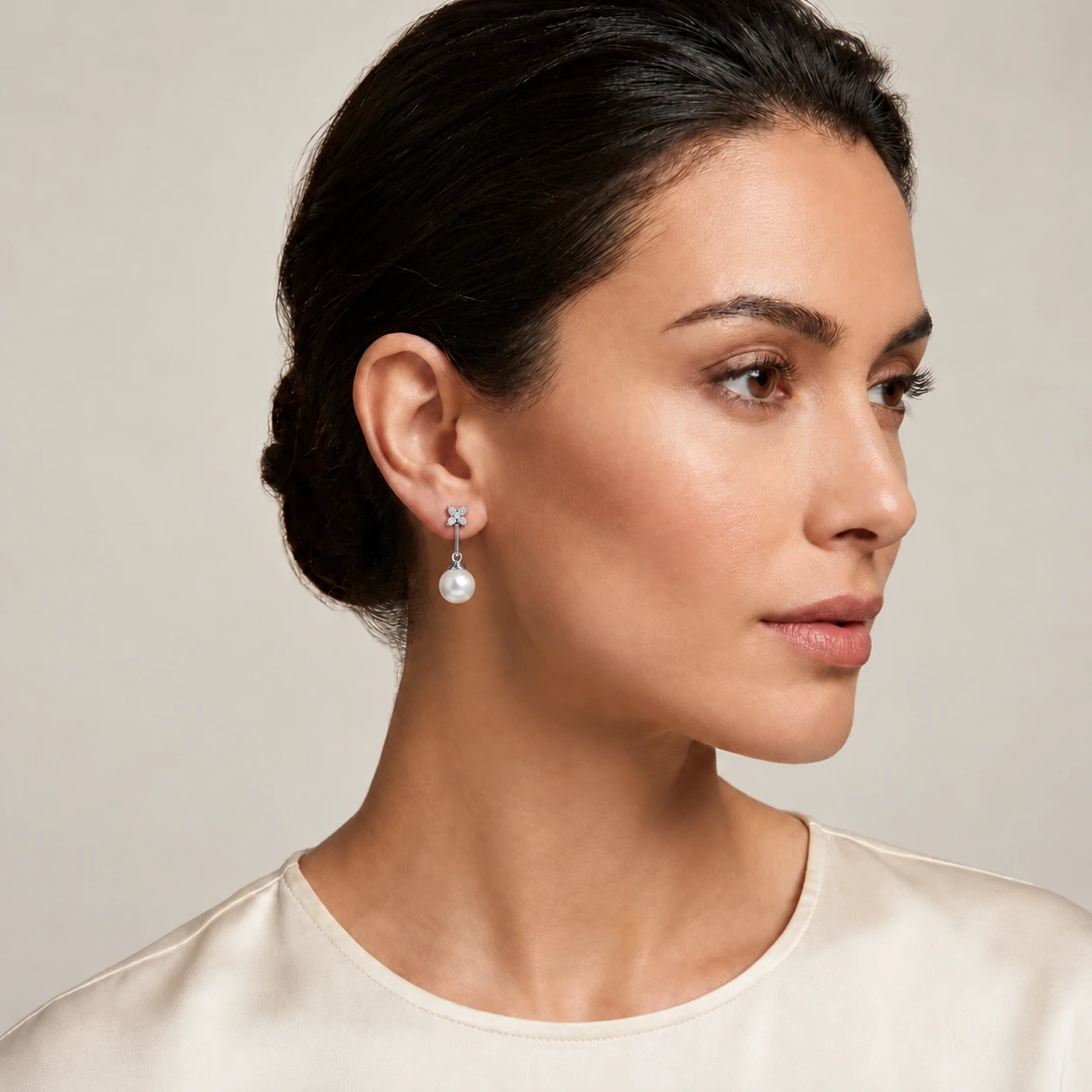 Akoya Pearl & Diamond 4 Stone Diamond Drop Earrings  |  18ct White Gold