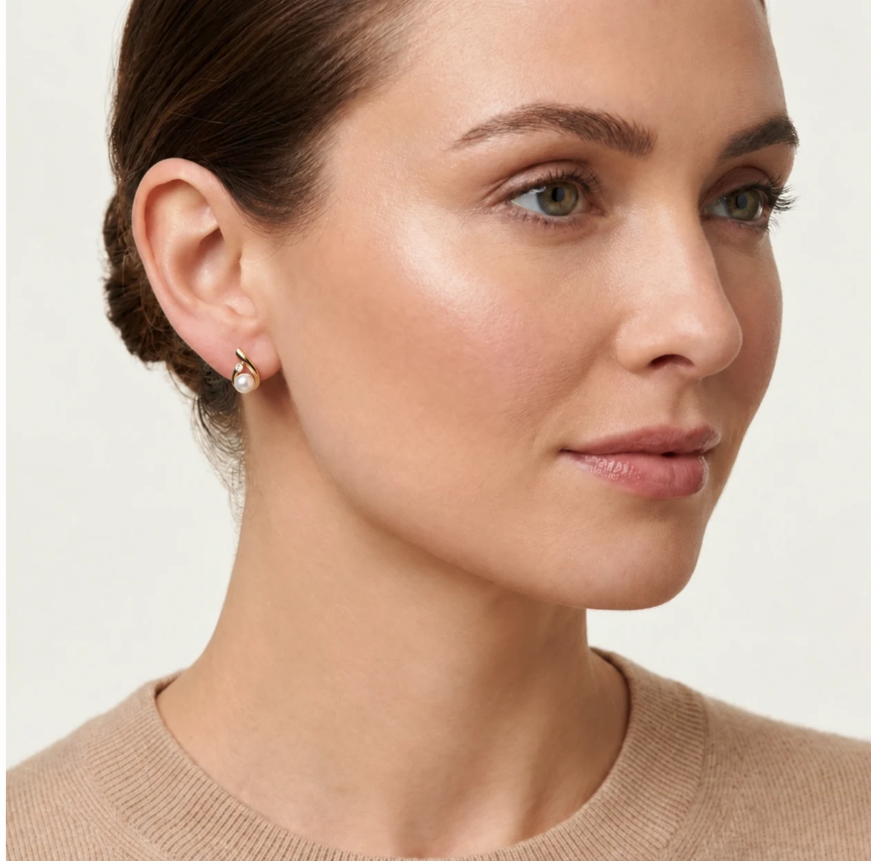 Freshwater Pearl & Claw Set Diamond Crossover Stud Earrings  |  9ct Yellow Gold